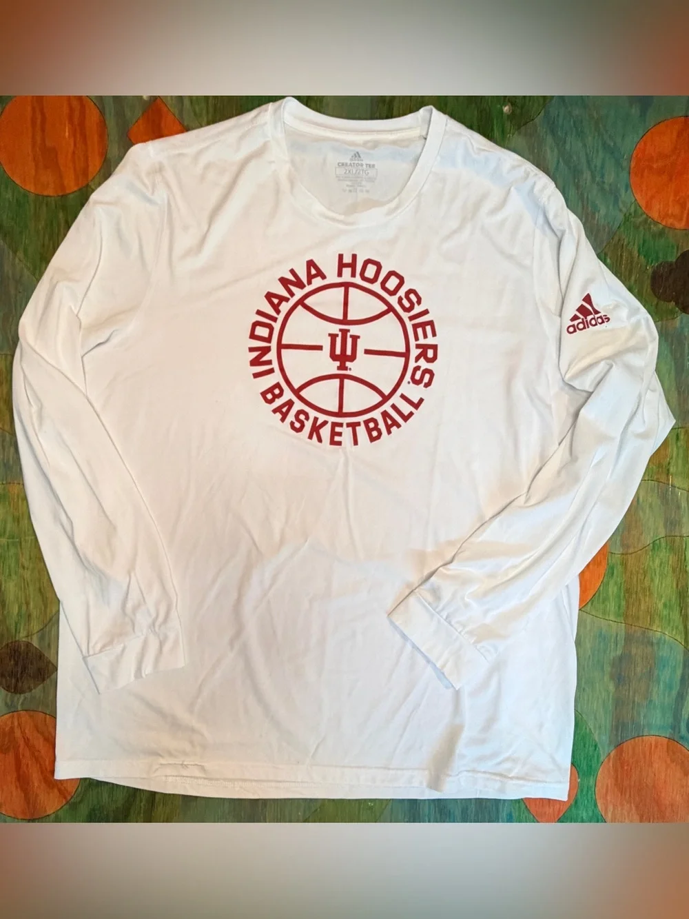 Adidas Hoosier Long Sleeve Shirt Mens 2XL White Red Indiana Basketball Pullover